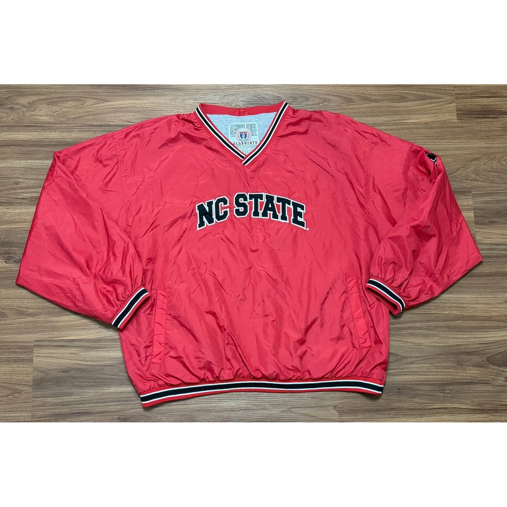 Vintage NC State Wolfpack Lined Windbreaker Red V-Neck Pullover Men Sz XL